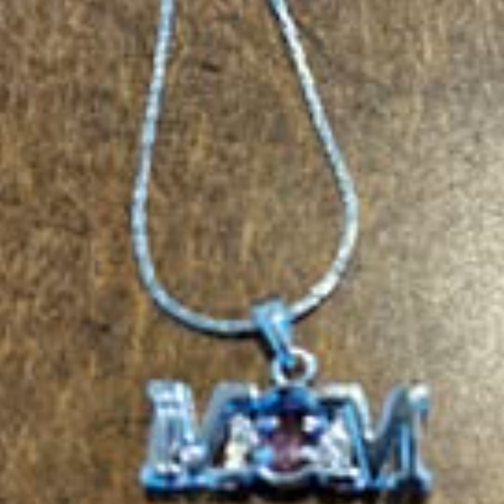 Silver MOM Pendant Necklace with Pink Stone